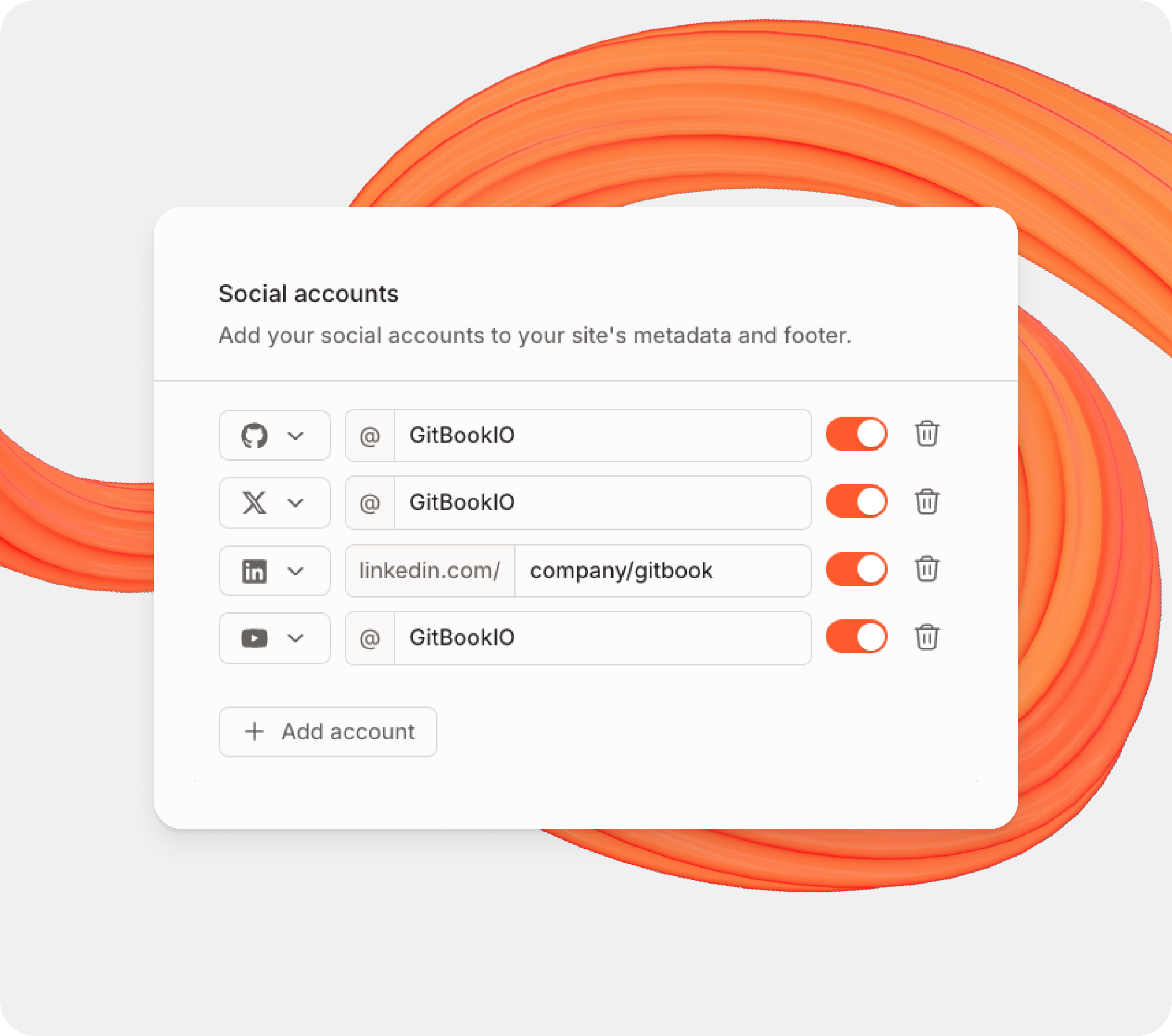 Social accounts settings in Site customization