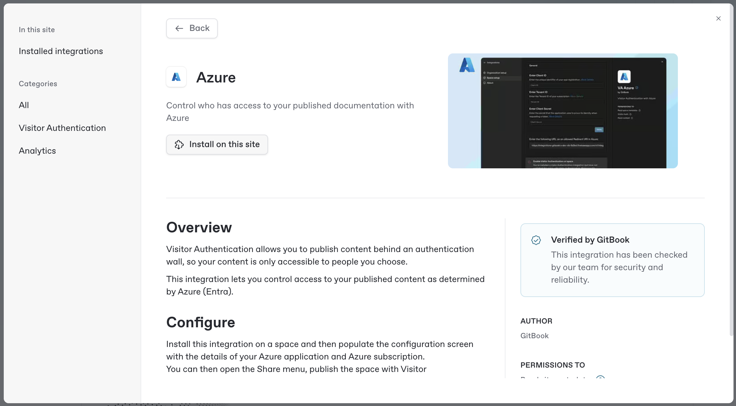 A GitBook screenshot showing installation of the Azure AD integration